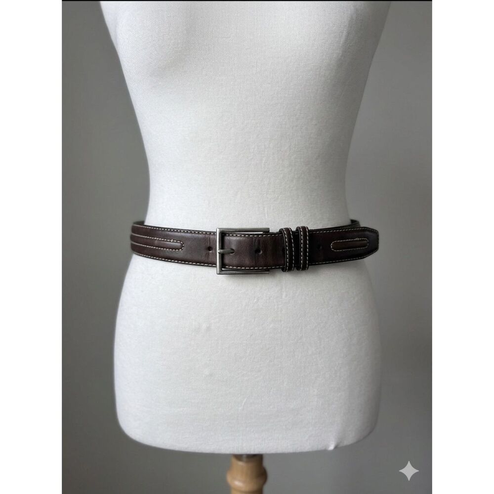 Mens Brown Genuine GrainLeather Belt with Contrast Stitching Size 44